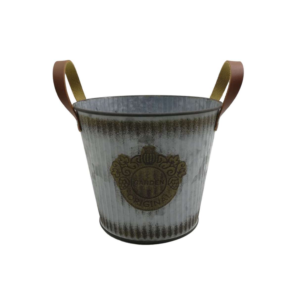 Galvanized bucket with leather handle  small metal Christmas bucket for Kids